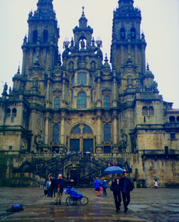 Anton arriving at Cathedral in Santiago
